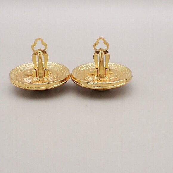 CHANEL Logo Imitation Pearl Round Button Earrings Clip-On GHW Vintage - Picture 4 of 10